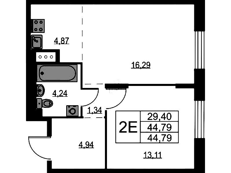 1-комнатная квартира 44.79 м², 9/9 эт., ЖК «Квартал Лаголово»